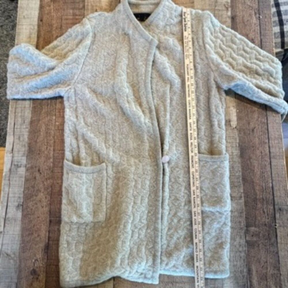 LeRoy Knitwear Vintage Sweater Duster Mohair Beige Pockets Small - Picture 6 of 11